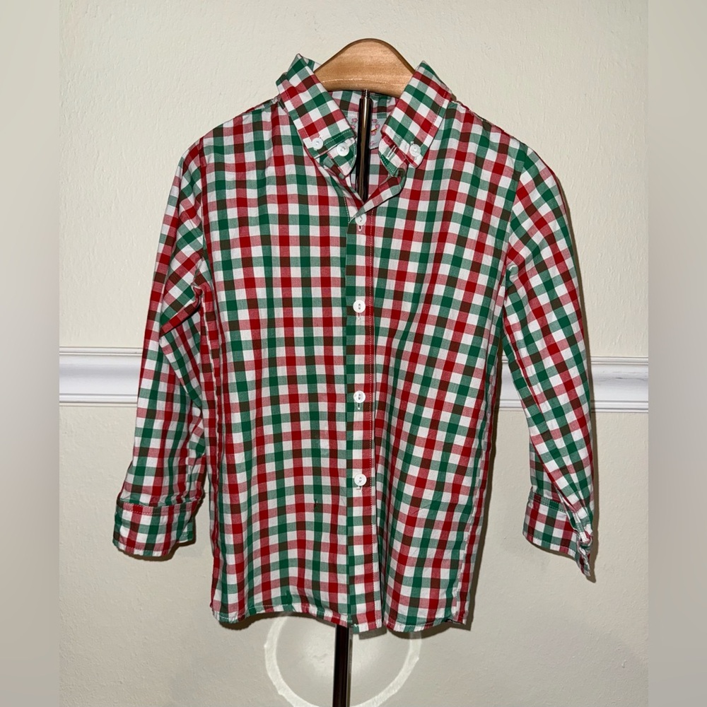 Cecil and Lou red and green checkered button up, size 5, see description
